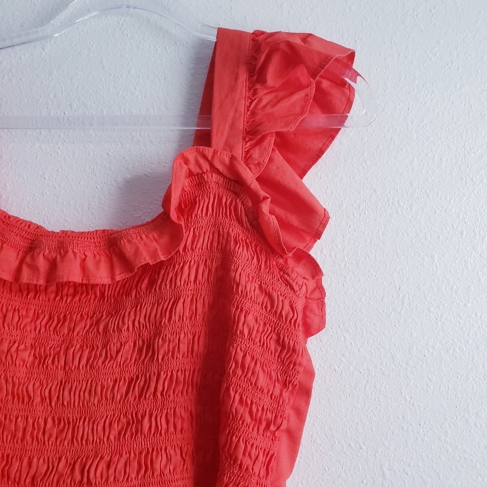 Meraki Ruched Ruffle Cap Sleeve Back Tie Blouse - Picture 3 of 8